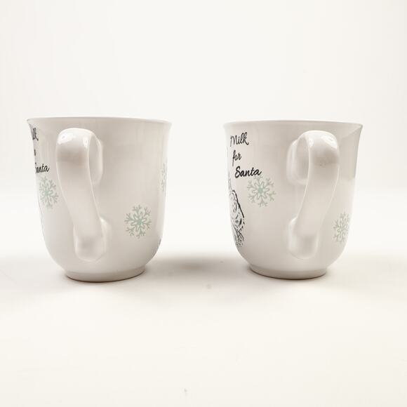 Pair of Coffee Mugs Cracker Barrel Milk For Santa Merry Christmas Snowflakes - Picture 2 of 9